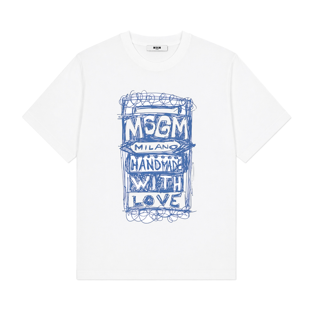 여성 핸드드로잉 프린팅 반팔 티셔츠 화이트 S6MSJUTH135 001