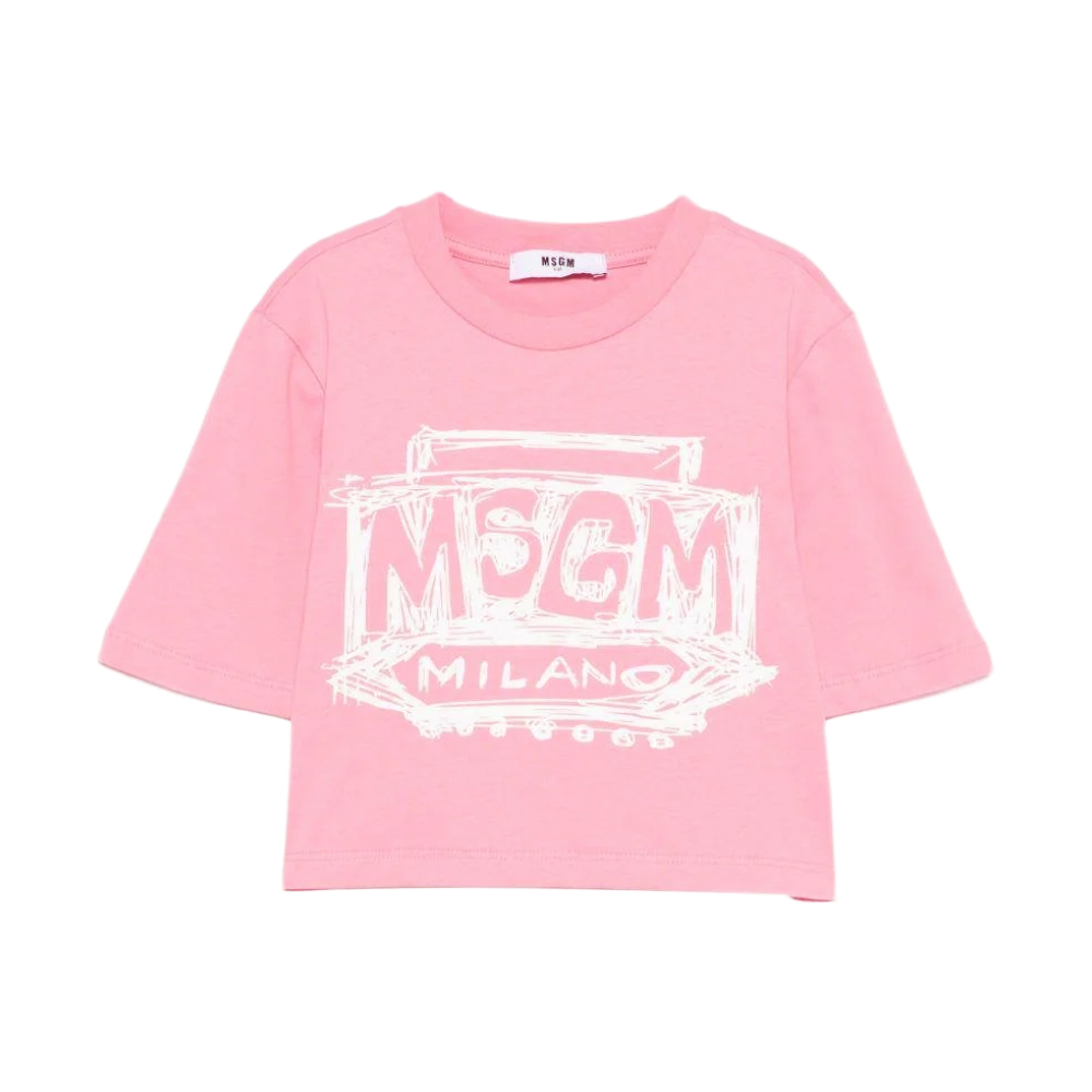 키즈 핸드 드로잉 크롭 반팔 티셔츠 베고니아 핑크 S6MSJGTH128 MS070