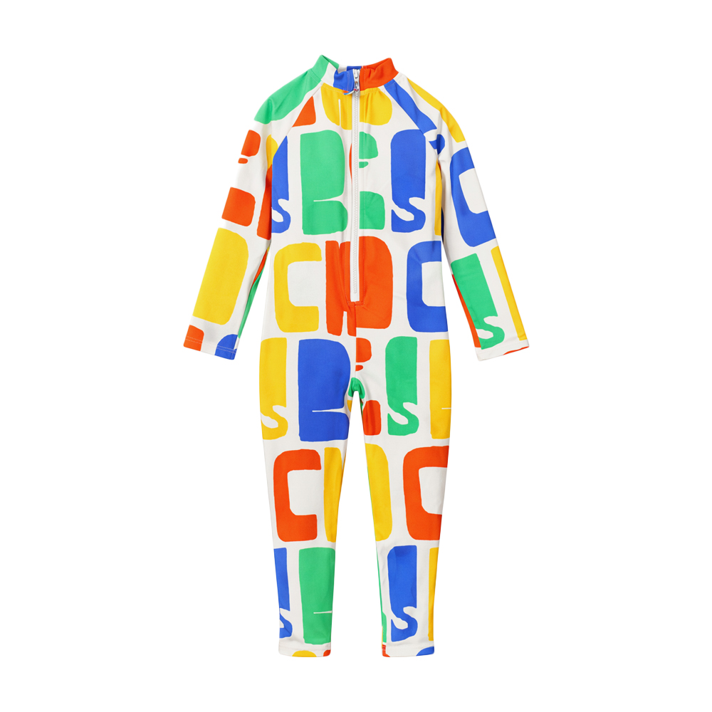 키즈 로고 블럭 컬러 올오버 스윔수트 오버롤 오프화이트 B126AC153 199