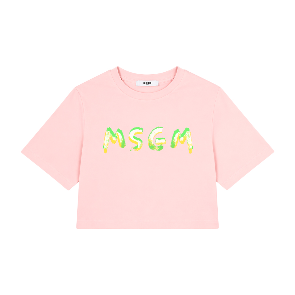키즈 로고 페인팅 크롭 반팔 티셔츠 페어리핑크 S6MSJGTH002 MS076