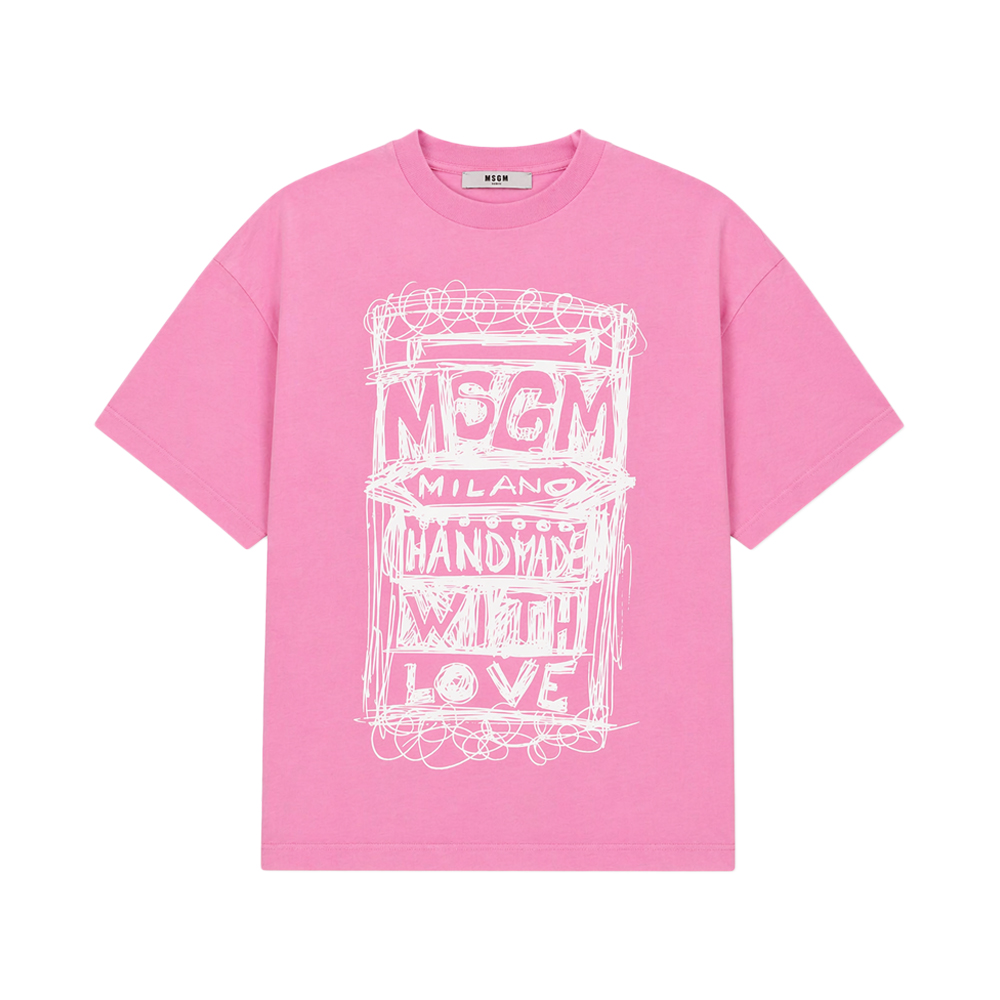 여성 핸드드로잉 프린팅 반팔 티셔츠 베고니아핑크 S6MSJUTH135 MS070