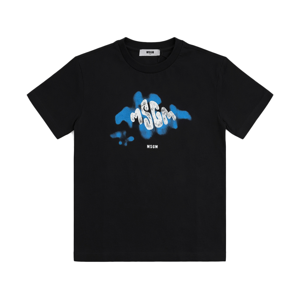 여성 브러쉬드 그래픽 로고 티셔츠 블랙 S6MSJBTH195 110