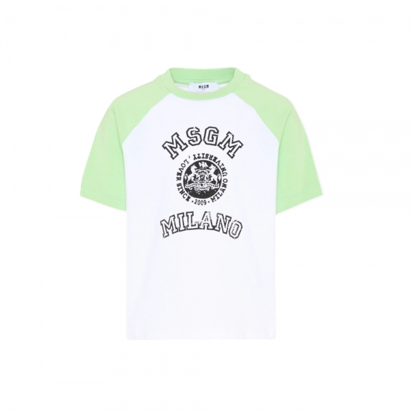 키즈 프린팅 래글런 티셔츠 화이트/파라다이스 그린 S6MSJBTH060 00177