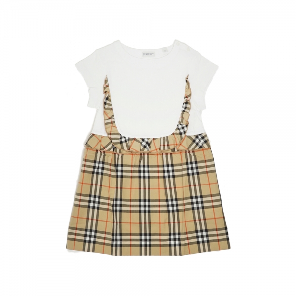 여성 체크 트리밍 원피스 화이트/베이지 8117420