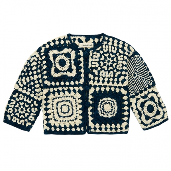 ◆키즈◆25SS 키즈 크로셰 아프간 가디건 아이보리/네이비 K1017S25 438