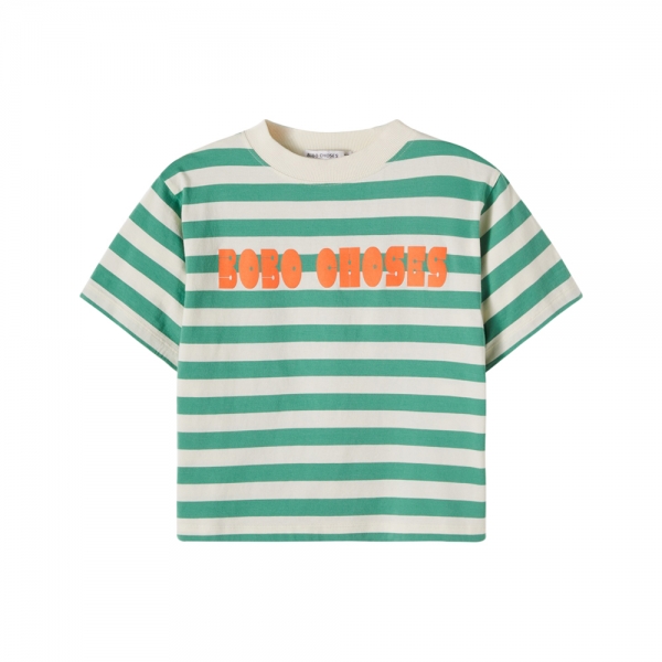 키즈 로고 프린트 모던 스트라이프 티셔츠 오프화이트 B126AC136 199