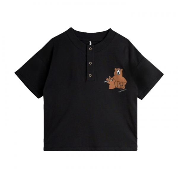 ◆키즈◆25SS 키즈 애니멀 프린팅 헨리넥 티셔츠 블랙 25620102 99