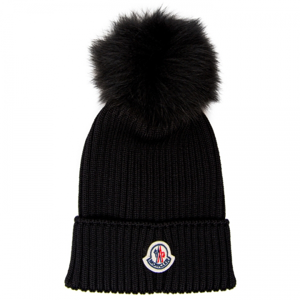 ◆키즈◆23FW 키즈 로고 패치 폼폼 울 비니 블랙 3B000 18 04S01 999