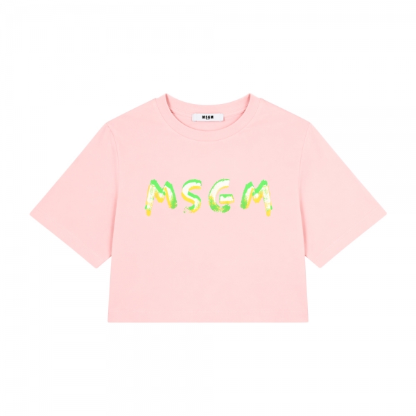 키즈 로고 페인팅 크롭 반팔 티셔츠 페어리핑크 S6MSJGTH002 MS076