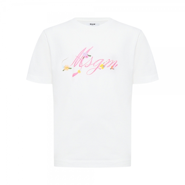 키즈 플라워 레터링 로고 반팔 티셔츠 화이트 S6MSJGTH015 001