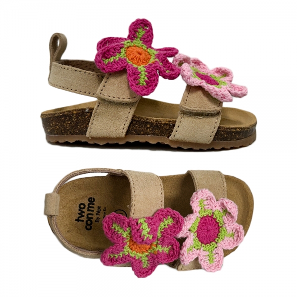 키즈 투콘미 플라워 패치 스웨이드 샌들 샌드 BK23FL SUEDE SABBIA