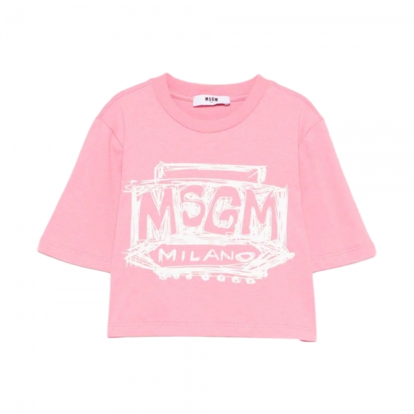키즈 핸드 드로잉 크롭 반팔 티셔츠 베고니아 핑크 S6MSJGTH128 MS070