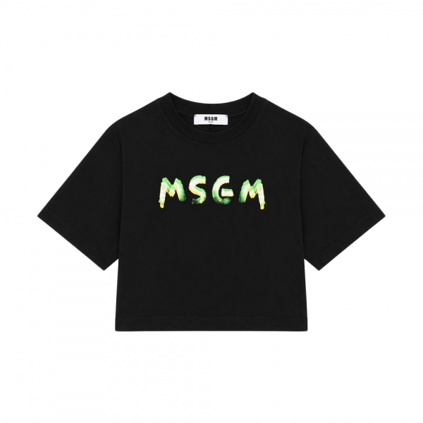 키즈 로고 페인팅 크롭 반팔 티셔츠 블랙 S6MSJGTH002 110