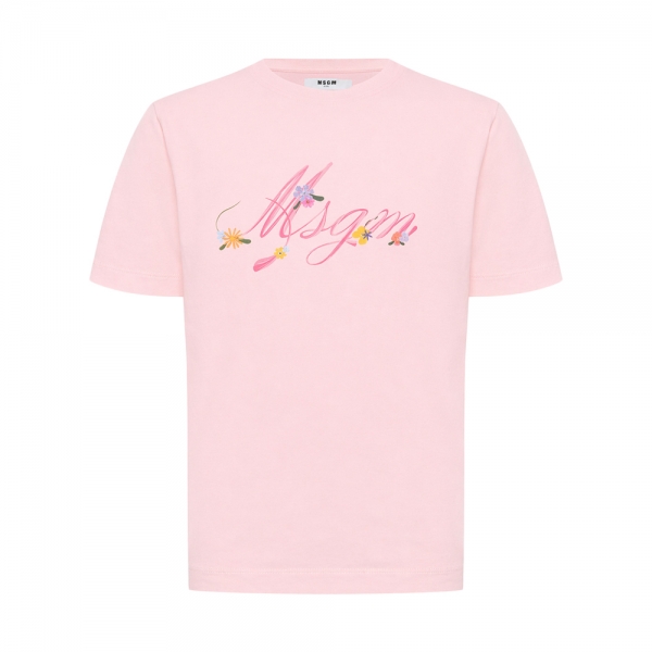 키즈 플라워 레터링 로고 반팔 티셔츠 페어리핑크 S6MSJGTH015 MS076