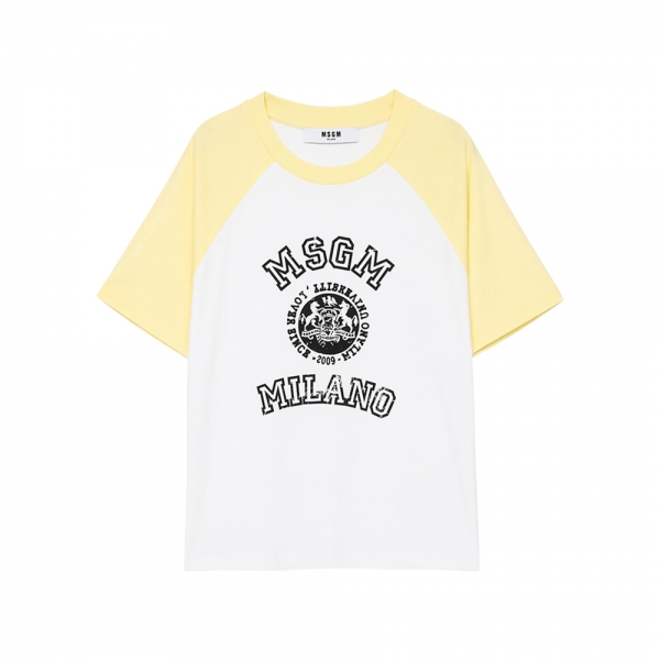 여성 프린팅 래글런 티셔츠 화이트/레몬에이드 S6MSJBTH060 00179