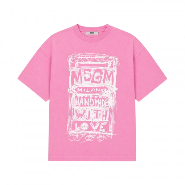 키즈 핸드드로잉 프린팅 반팔 티셔츠 베고니아핑크 S6MSJUTH135 MS070