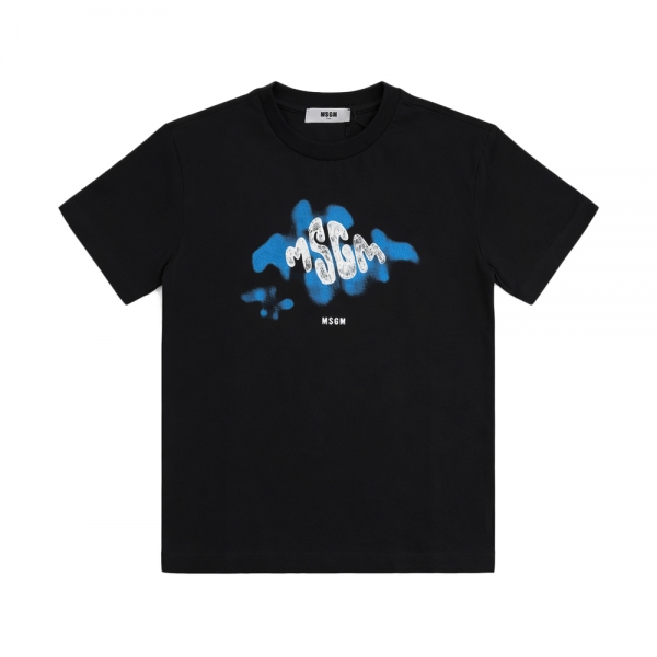 여성 브러쉬드 그래픽 로고 티셔츠 블랙 S6MSJBTH195 110