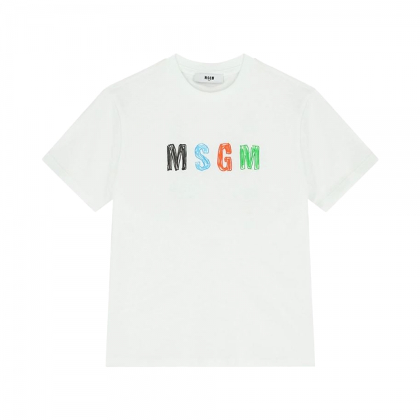 키즈 드로잉 로고 반팔 티셔츠 화이트 S6MSJBTH232 001