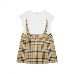 키즈 체크 트리밍 원피스 화이트/베이지 8117420