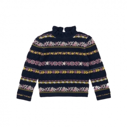 ◆키즈◆키즈 아일릿 리본 패턴 파멜라 니트 네이비 K2000W25 0D3