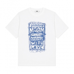 여성 핸드드로잉 프린팅 반팔 티셔츠 화이트 S6MSJUTH135 001