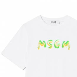 키즈 로고 페인팅 크롭 반팔 티셔츠 화이트 S6MSJGTH002 001