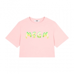 키즈 로고 페인팅 크롭 반팔 티셔츠 페어리핑크 S6MSJGTH002 MS076