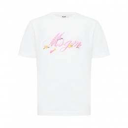 키즈 플라워 레터링 로고 반팔 티셔츠 화이트 S6MSJGTH015 001