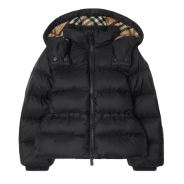 ◆키즈◆25SS 키즈 체크 후드 푸퍼 자켓 블랙 8100103