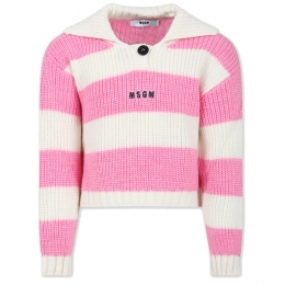 ◆키즈◆23FW 여성 로고 자수 스프라이프 울 니트 아이보리/핑크 F3MSJGJP033 04236