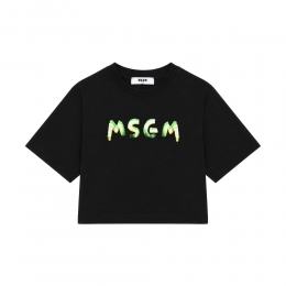 키즈 로고 페인팅 크롭 반팔 티셔츠 블랙 S6MSJGTH002 110