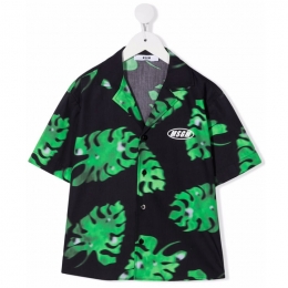 ◆키즈◆22SS 키즈 로고 리프 프린트 셔츠 블랙 MS028923 080