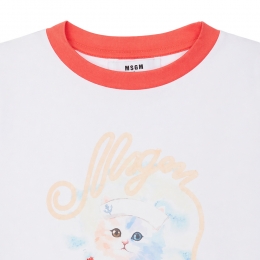키즈 캣 프린팅 링거 반팔 티셔츠 화이트/레드 S6MSJGTH016 184