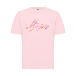 키즈 플라워 레터링 로고 반팔 티셔츠 페어리핑크 S6MSJGTH015 MS076