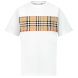 ◆키즈◆23FW 키즈 빈티지 체크 패널 티셔츠 화이트 8064783