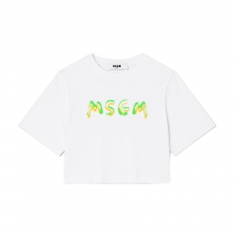 키즈 로고 페인팅 크롭 반팔 티셔츠 화이트 S6MSJGTH002 001