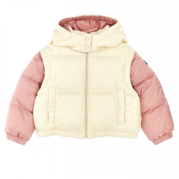 ◆키즈◆23FW 키즈 VANYA 로고 패치 후드 패딩자켓 아이보리/핑크 1A000 04 595FE 038