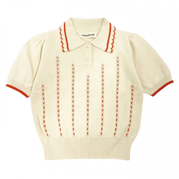 ◆키즈◆25SS 키즈 코츠월드 그레타 벌룬핏 반팔 니트 아이보리/오렌지 K2003S25 298