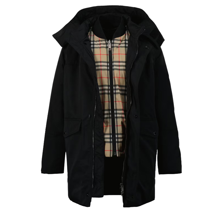 ◆키즈◆22FW 여성 체크 자켓 레이어드 백로고 롱 코트 블랙 8053700