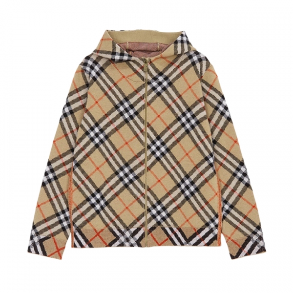 ◆키즈◆여성 빈티지 체크 울 후드 집업 아카이브베이지 8104314