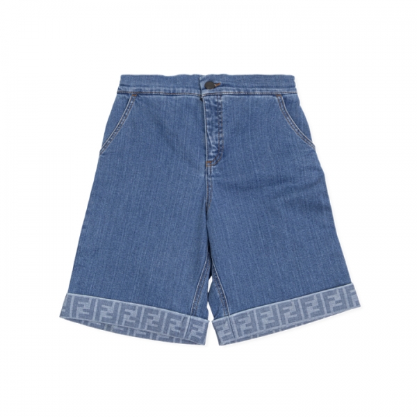 ◆키즈◆키즈 FF 패턴 롤업 데님 쇼츠 인디고블루 JMF567 AVVU F0QG0