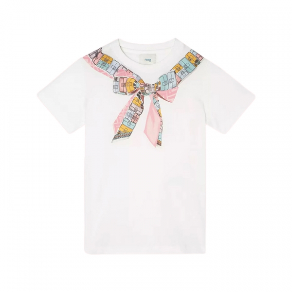 ◆키즈◆여성 스카프 프린트 반팔 티셔츠 화이트 JFI391 7AJ F0TU9