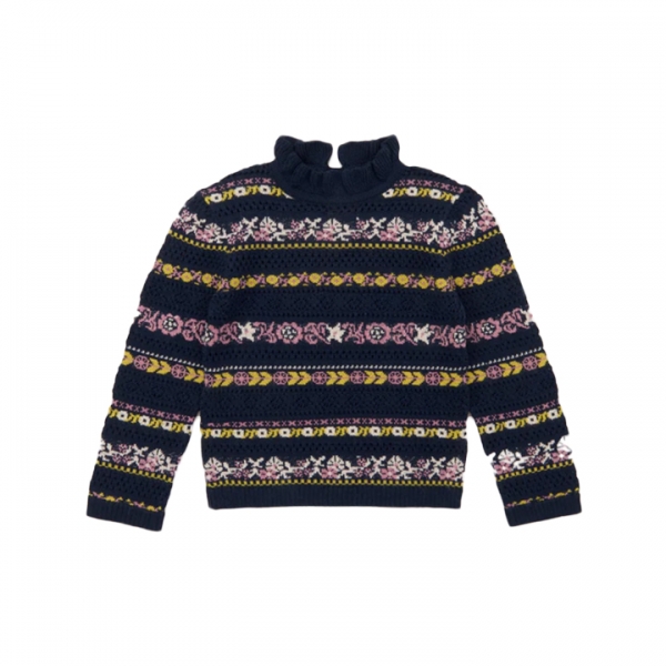 ◆키즈◆키즈 아일릿 리본 패턴 파멜라 니트 네이비 K2000W25 0D3