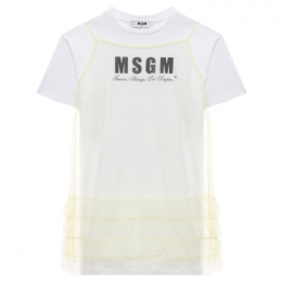 ◆키즈◆24SS 키즈 로고 코튼 원피스 화이트/라임 S4MSJGDR125 00136