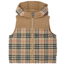 ◆키즈◆23SS 키즈 빈티지 체크 리버서블 후드 패딩 조끼 아카이브베이지 8061696