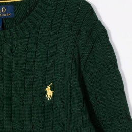 ◆키즈◆21FW 여성 포니 자수 케이블 니트 다크그린 702674 023