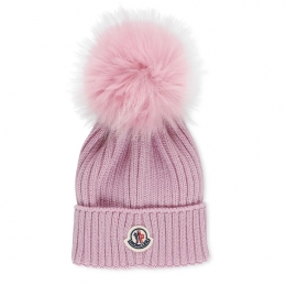 ◆키즈◆23FW 키즈 로고 패치 폼폼 울 비니 베이비핑크 3B000 18 04S01 51F